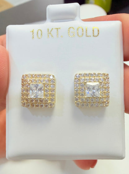 1742- NEW 10K Gold Square Cz Stud Earrings (10.1mm) W.G
