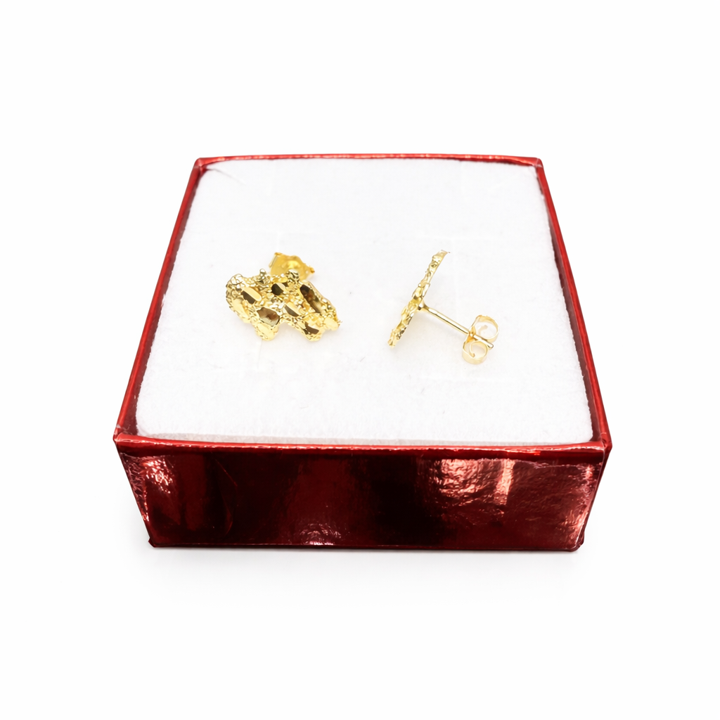 1120- NEW 10K Nugget Diamond Cut Stud Earrings (10x14mm) W.G