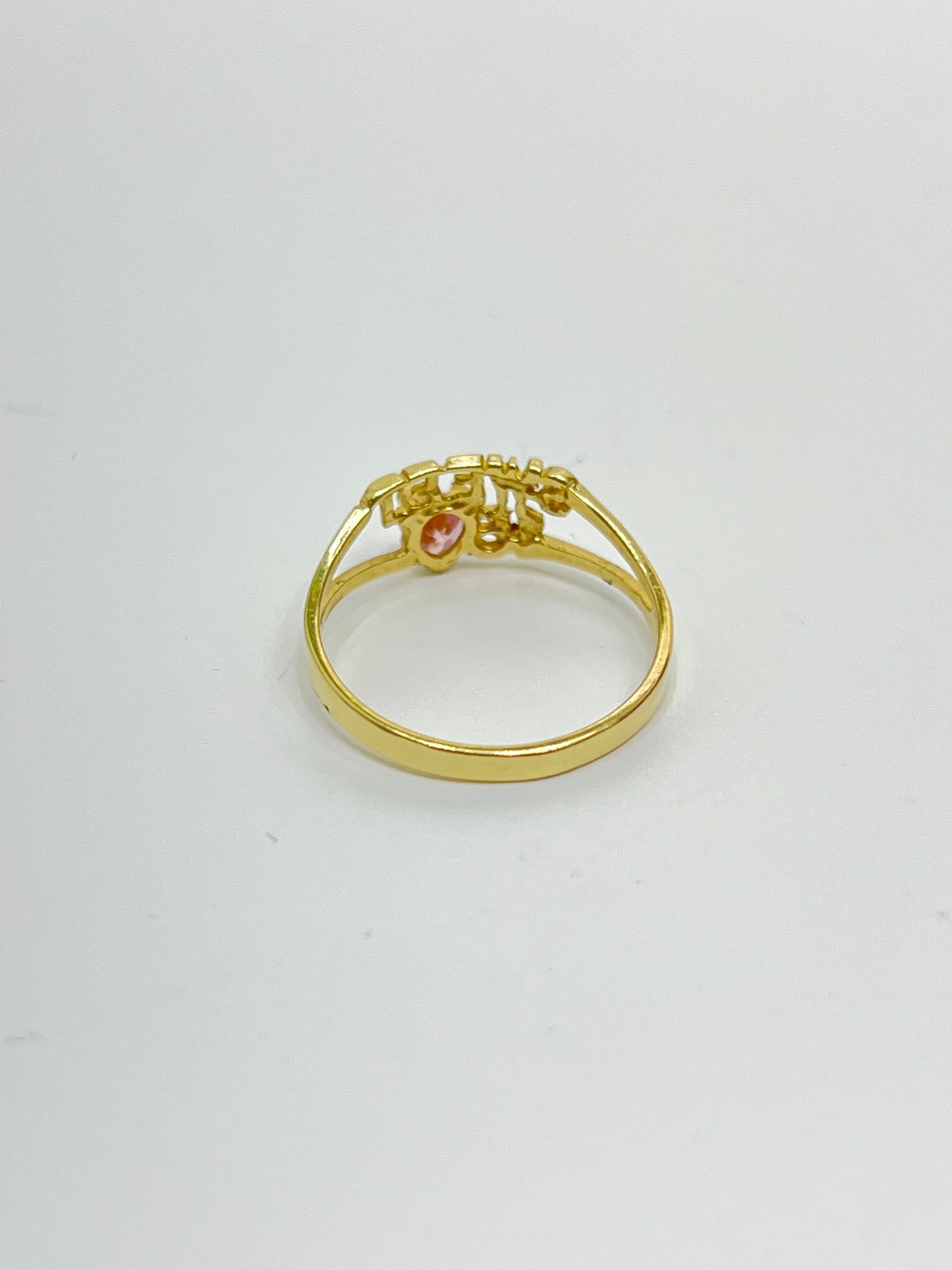 318- 14K Gold Pink Heart Quinceanera Ring W.G