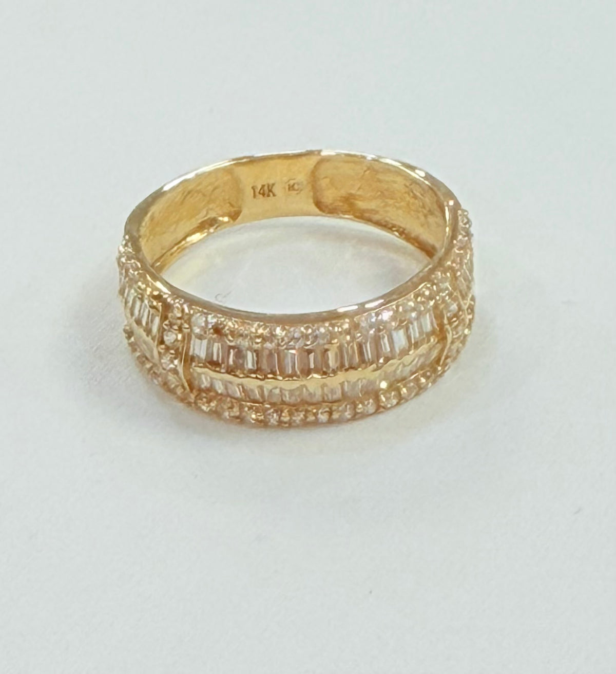 1226- NEW 14K Trio Baguette Cut Wedding Ring Set W.G