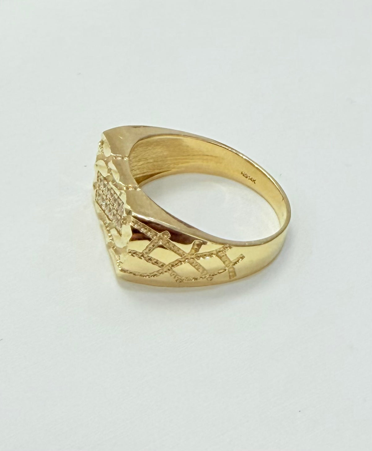 1194- NEW 14K Nugget Ring With Cz Men's Ring W.G