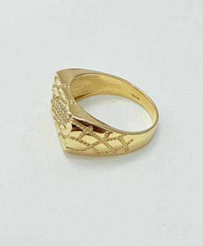 1194- NEW 14K Nugget Ring With Cz Men's Ring W.G