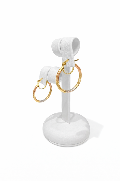 00153-NEW 14K Hollow Tri Color Gold Earrings Hoops (W.G)