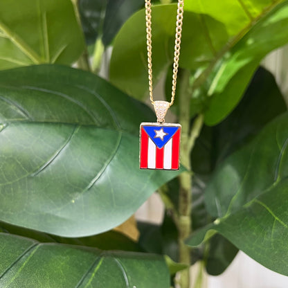 1312- NEW 10K Square Puerto Rican Flag Pendant W.G