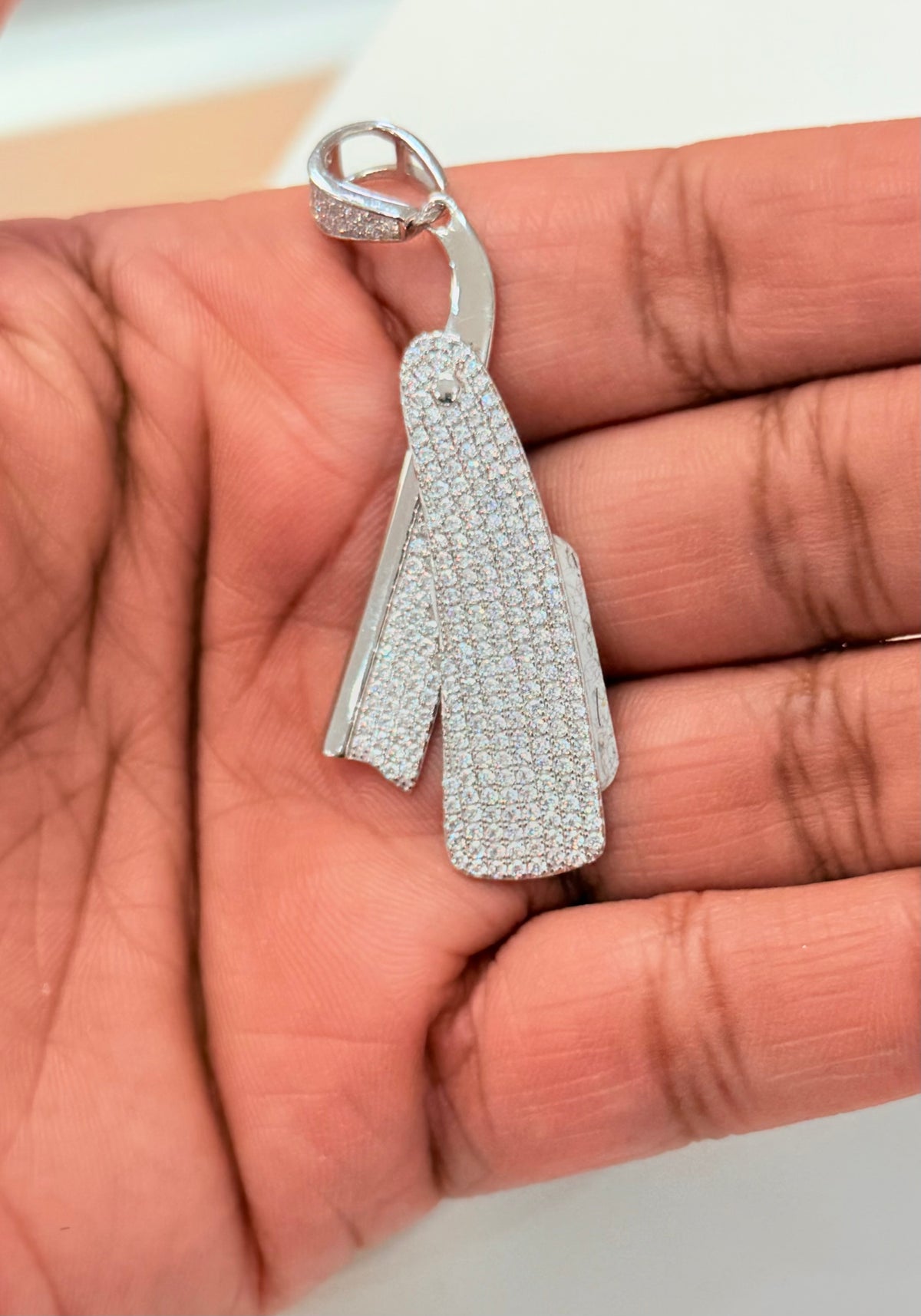 S402- NEW .925 Sterling Silver Barber RazorClear CZ Pendant W.G
