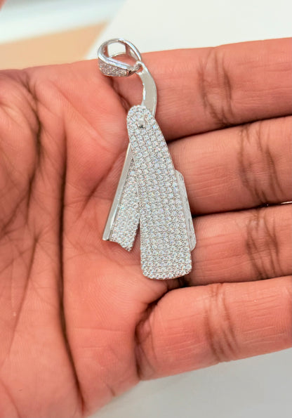 S402- NEW .925 Sterling Silver Barber RazorClear CZ Pendant W.G