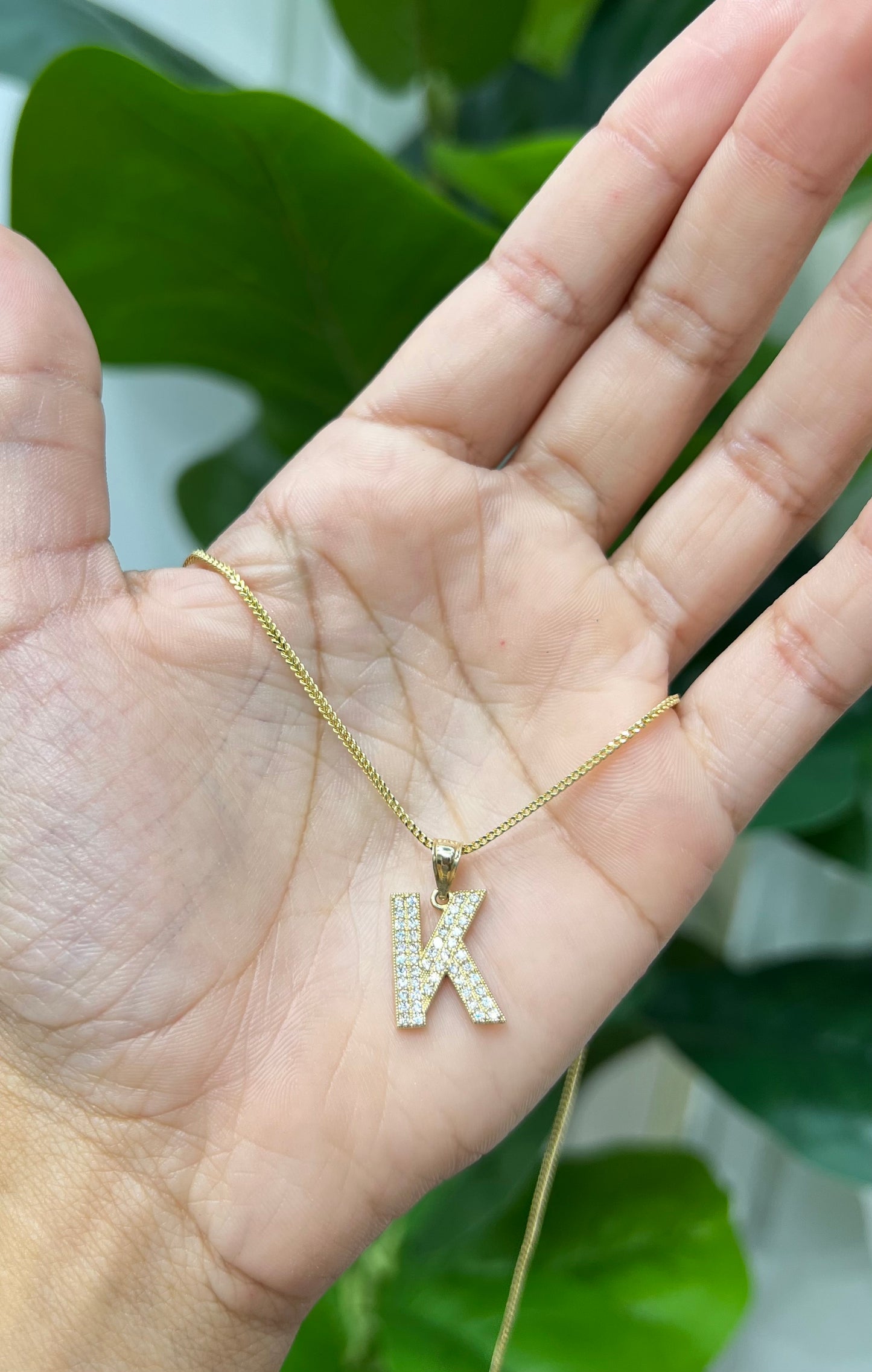 C23- NEW - 14K Franco chain and Letter K Pendant Set W.G