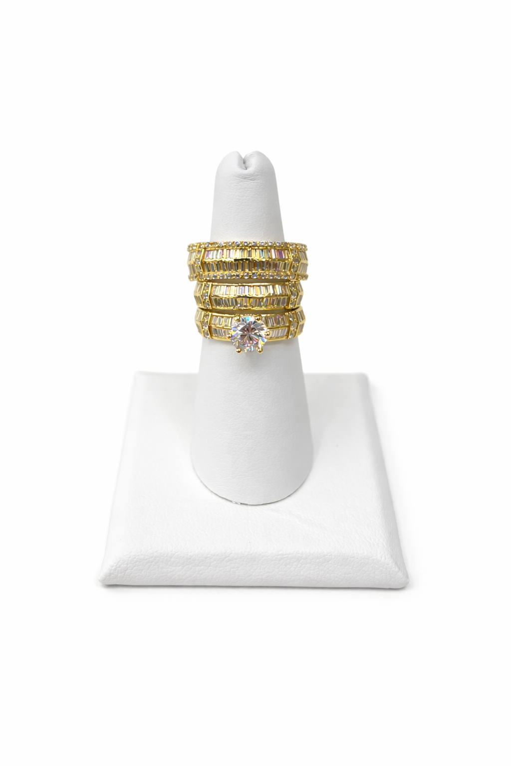1226- NEW 14K Trio Baguette Cut Wedding Ring Set W.G