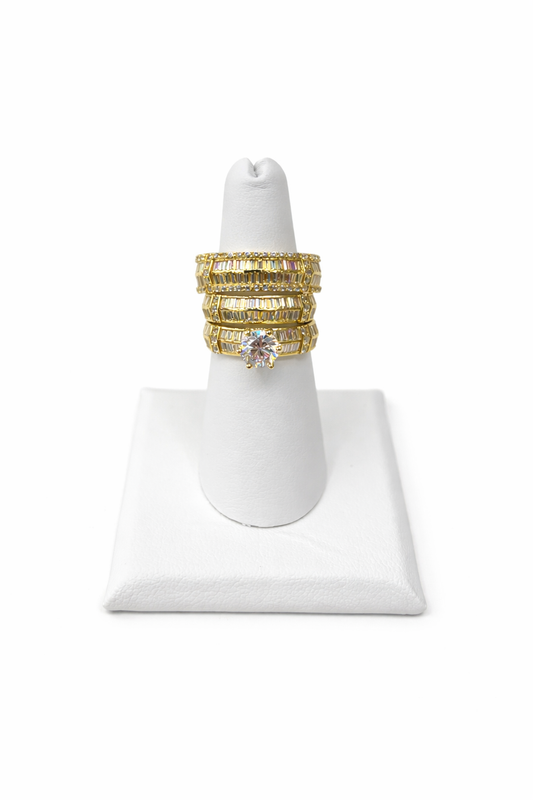 1226- NEW 14K Trio Baguette Cut Wedding Ring Set W.G