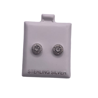 S542- .925 Sterling Silver Halo Stud Earrings