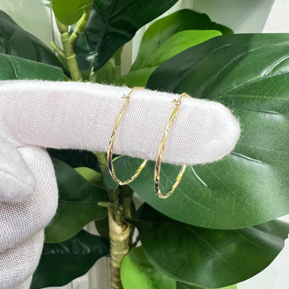 1345- NEW 14K Twisted Hollow Hoops Earrings 35mm W.G