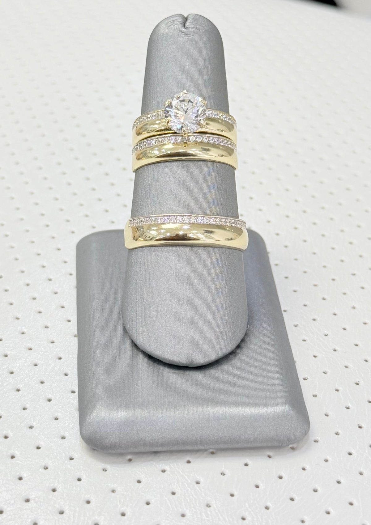 1810- NEW 14K Gold Wedding Trio Rings