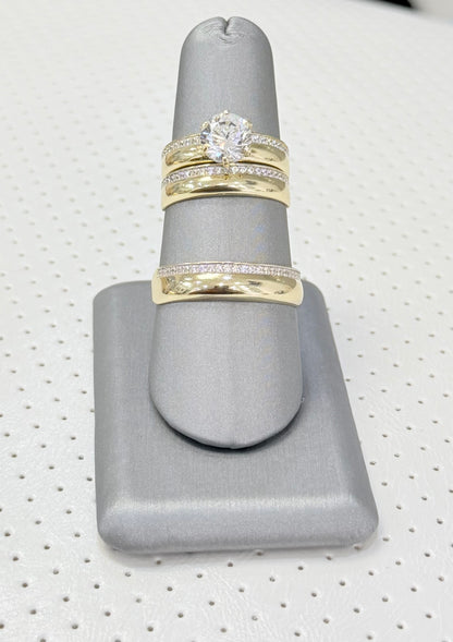 1810- NEW 14K Gold Wedding Trio Rings