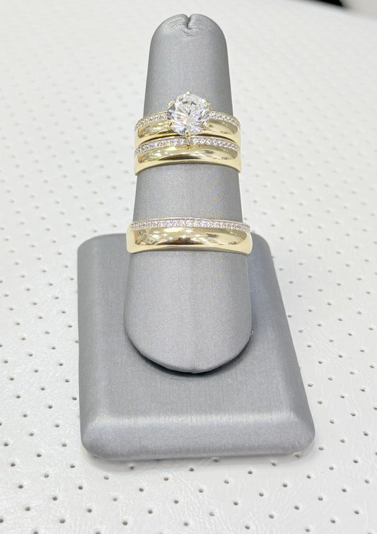 1810- NEW 14K Gold Wedding Trio Rings