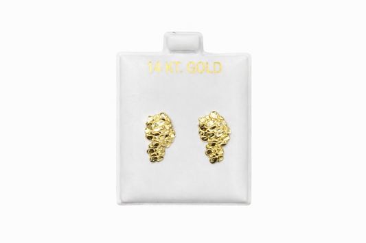 1223- NEW 14K Nugget Diamond Cut Stud Earrings (15x8.9mm) W.G