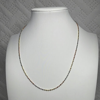 0095- NEW 14K Oval and Bead Chain in 14K (1.95mm) W.G