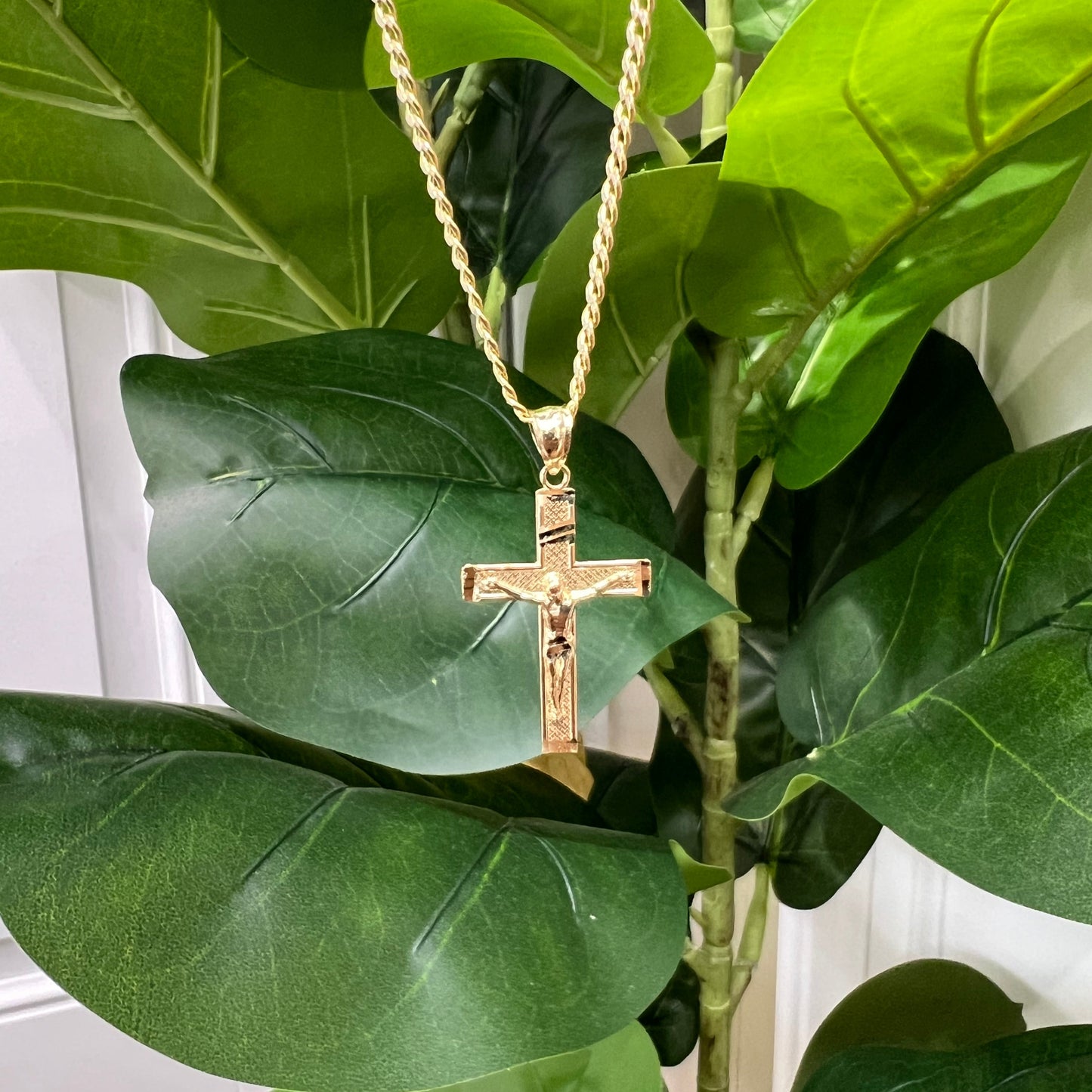 1311- NEW 10K Small Gold Crucifix Pendant W.G