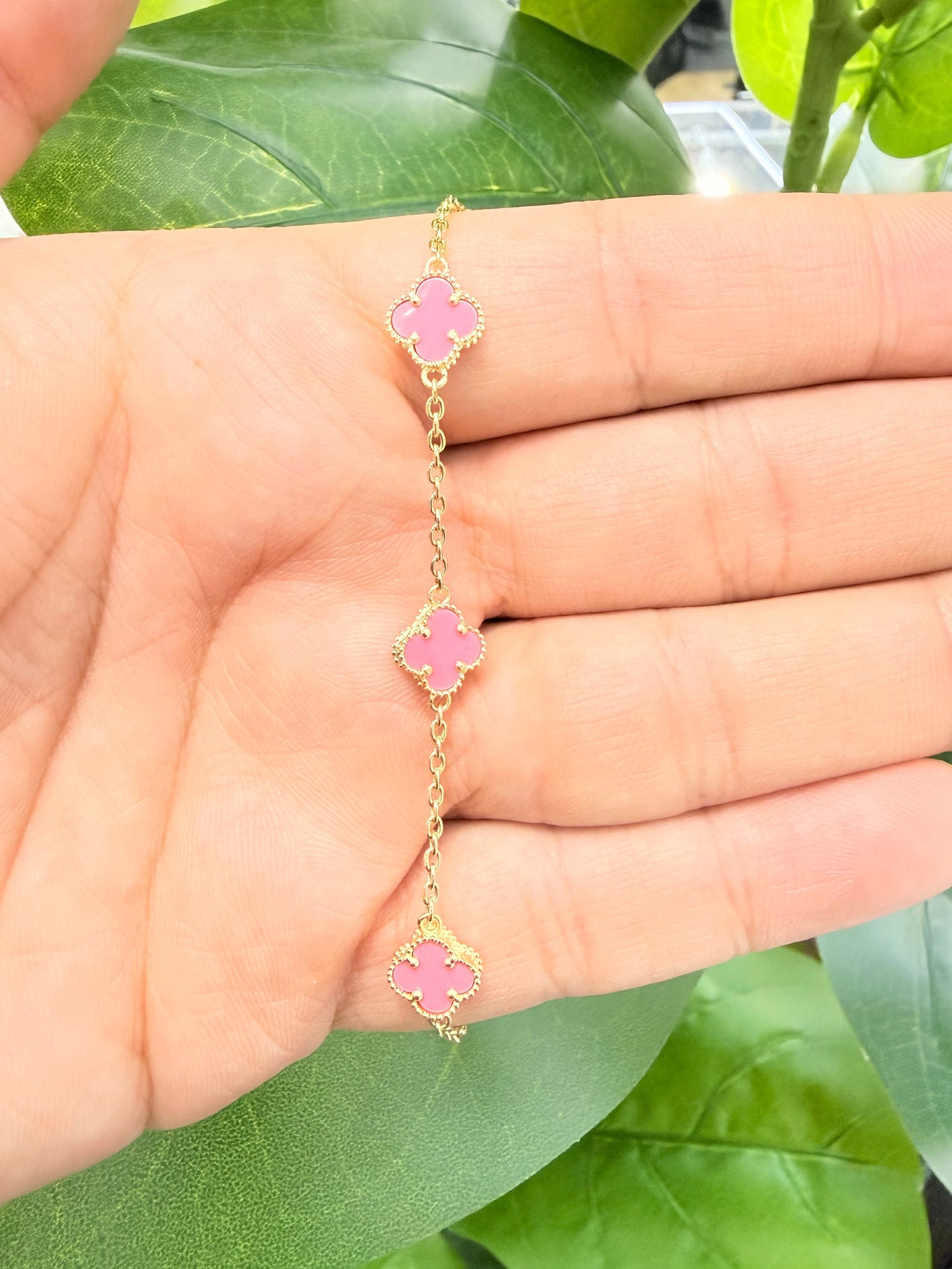 1603- NEW 14K Pink Trebol Bracelet 7.5”+1” ext (8mm) W.G