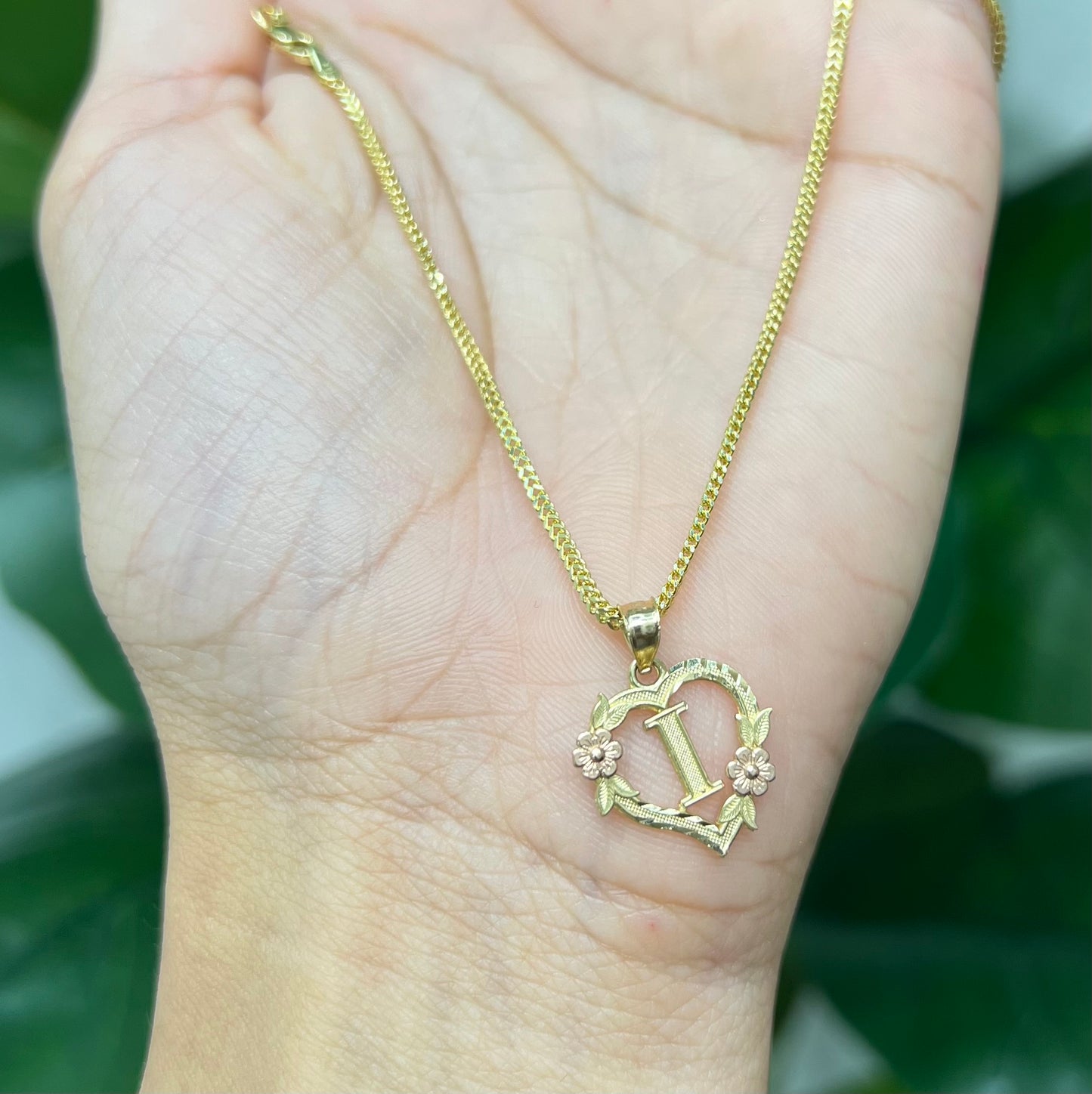 0062- NEW 14K Letter “I” Heart Shape Pendant W.G