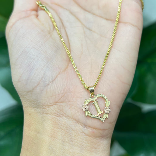 0062- NEW 14K Letter “I” Heart Shape Pendant W.G