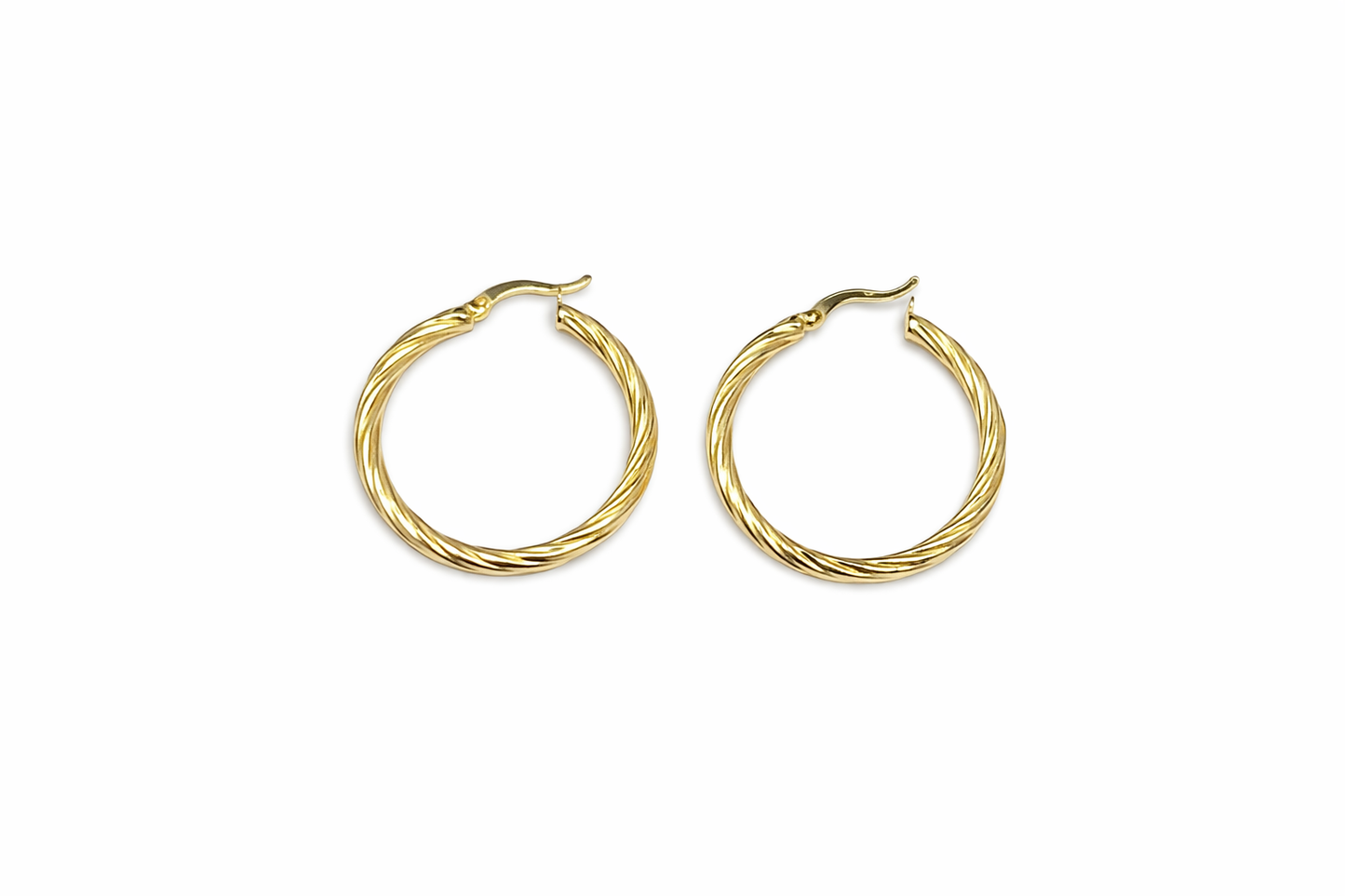 1558- NEW 10K Hollow Hoops Swirl Gold Earrings (32.7x3mm) W.G