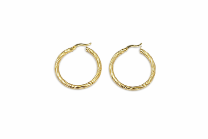 1558- NEW 10K Hollow Hoops Swirl Gold Earrings (32.7x3mm) W.G