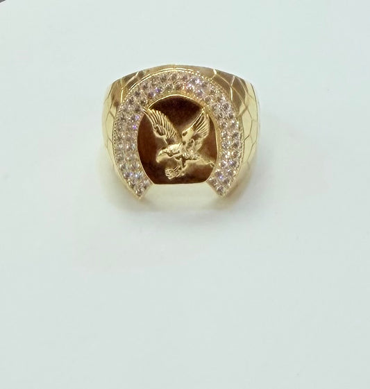 00147- NEW 14K Horseshoe Eagle Men’s Gold Ring (W.G)