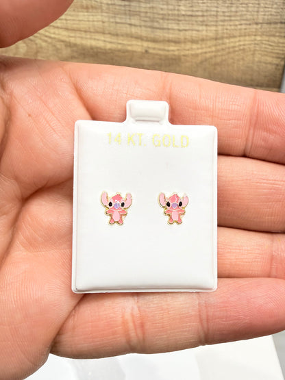 1591- NEW 14K Angel From Lilo & Stitch Stud Earrings W.G