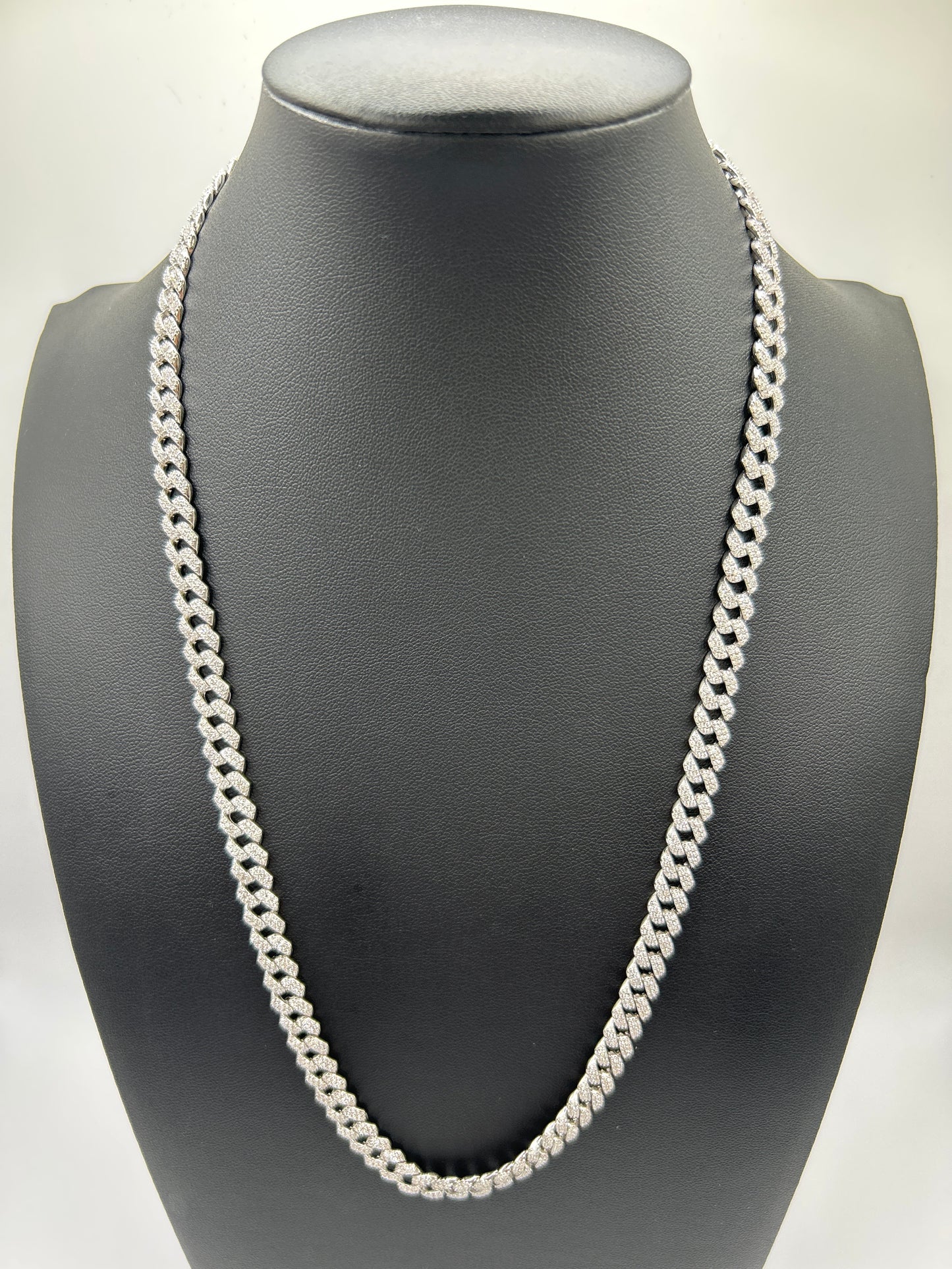 S487- .925 Sterling Silver CZ Encrusted Curb Chain 22”