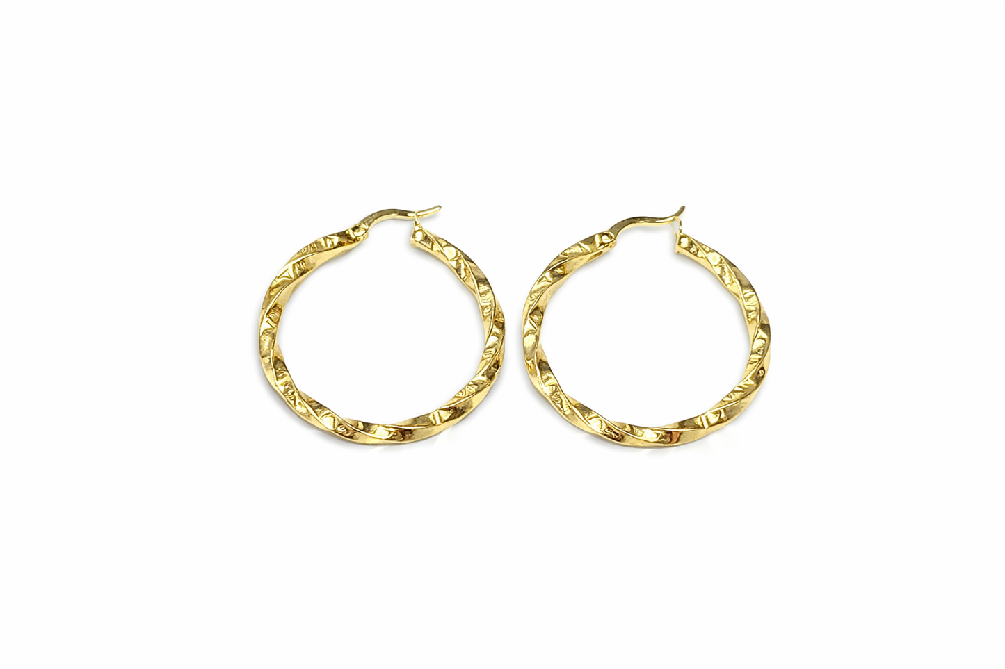 1557- NEW 10K Fancy Square Twist Hoop Earrings (42x4mm) W.G