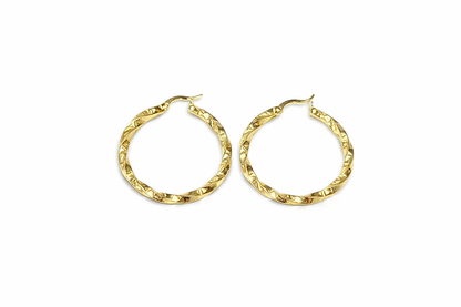 1557- NEW 10K Fancy Square Twist Hoop Earrings (42x4mm) W.G