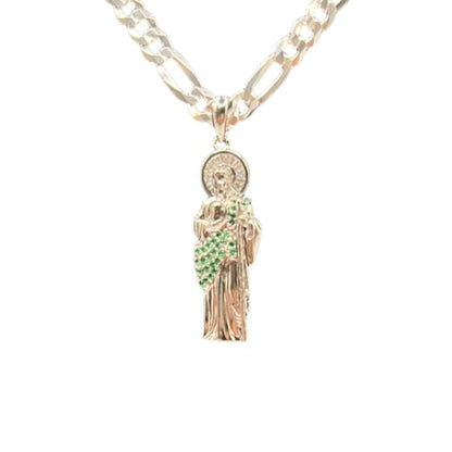 S0010- Saint Jude Small Green Stones Pendant Only