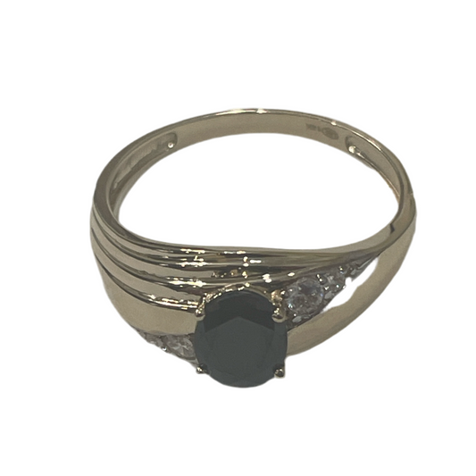 712- Black Stone Cz Men Ring Sz 10