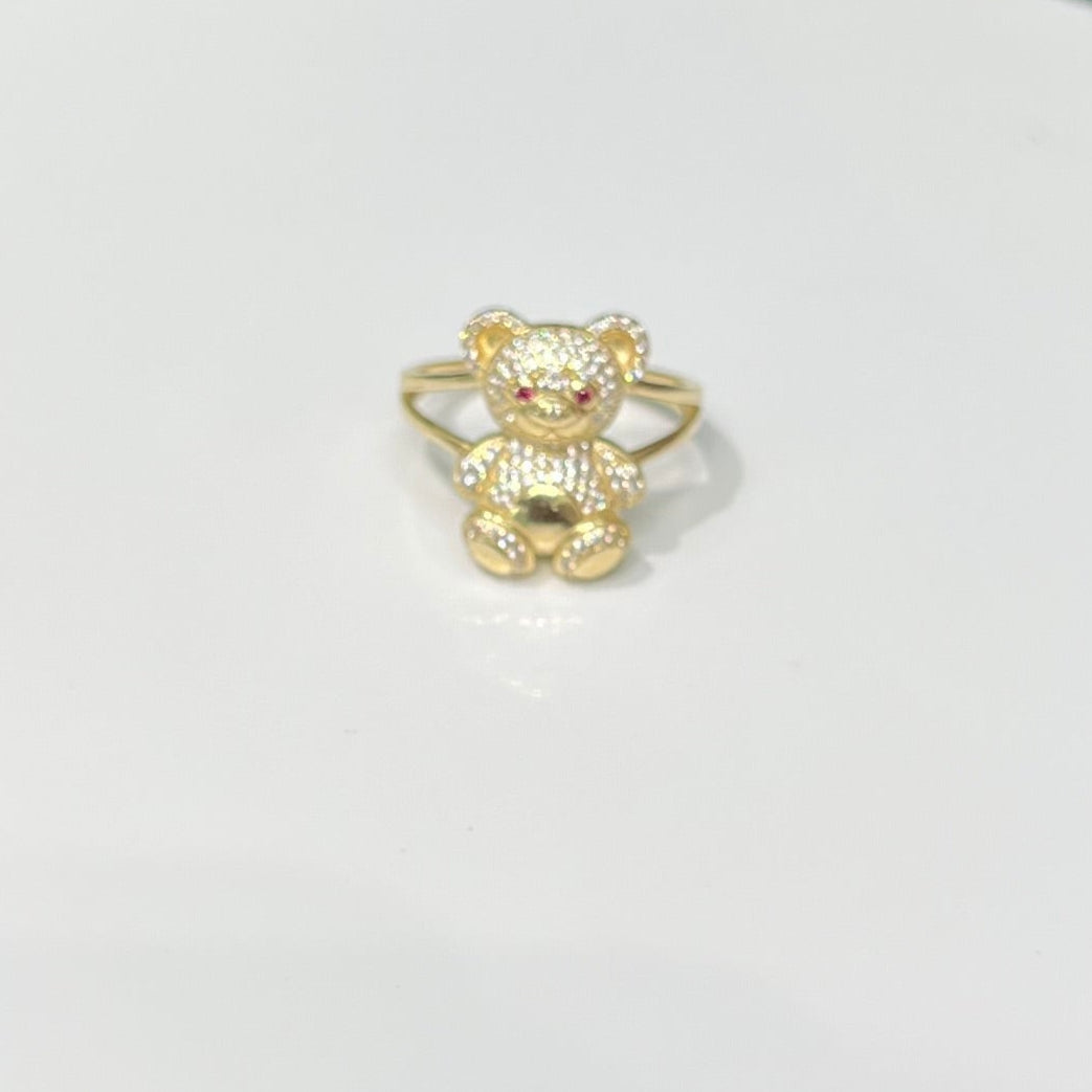 1244- 14K Full Body Teddy Bear Gold Ring W.G