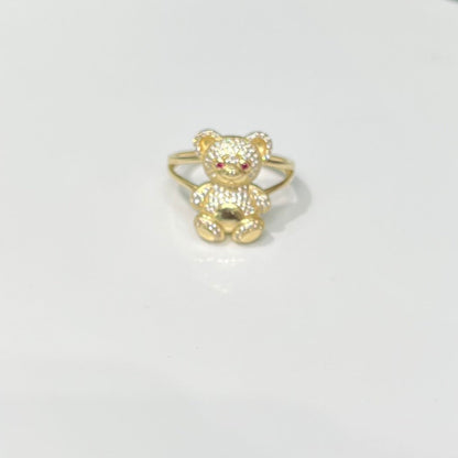 1244- 14K Full Body Teddy Bear Gold Ring W.G