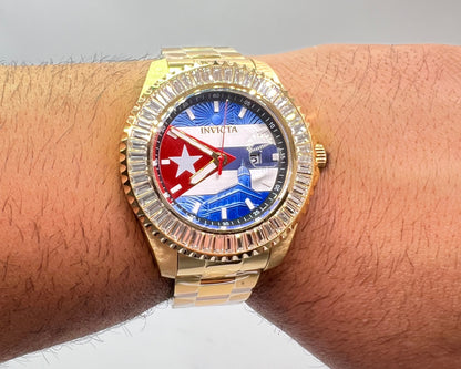 R52- Invicta Cuban Flag Men's Watch Color Gold- 47mm