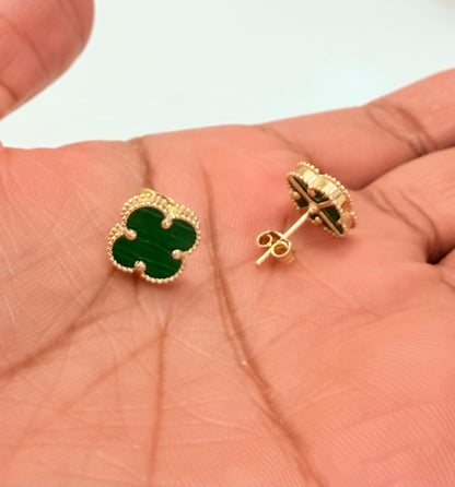 1820- NEW 14K Green Trebol Stud Earrings (9.8mm) W.G