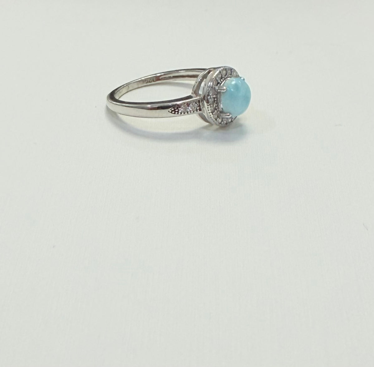 S891- NEW .925 Round Larimar Stone Ring (W.G)