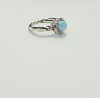 S891- NEW .925 Round Larimar Stone Ring (W.G)