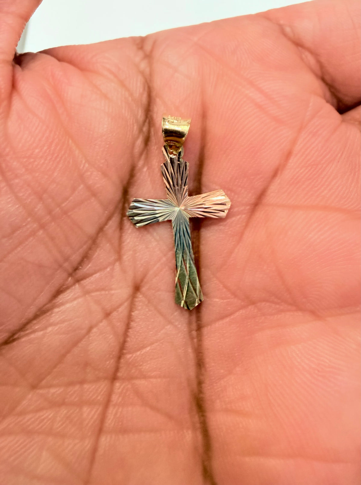 1793- NEW 14K Tri Color Small Cross Pendant W.G