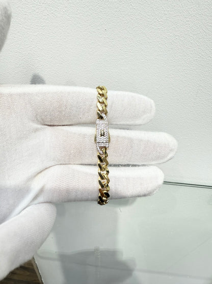 1008- NEW 14K Hollow Cuban Monaci Bracelet (7MM) W.G