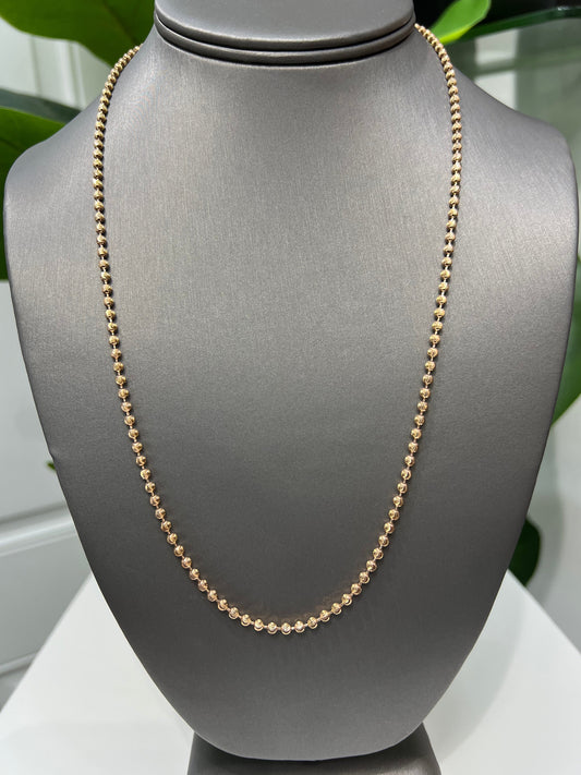 1537-14K Moon Cut Ball Bead Chain Necklace 22" (2.85mm) W.G