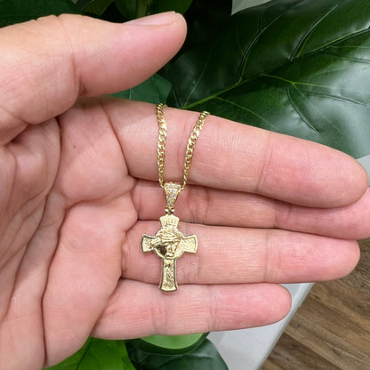 1295- NEW 14K Crucifix with Jesus face & Crown Pendant W.G