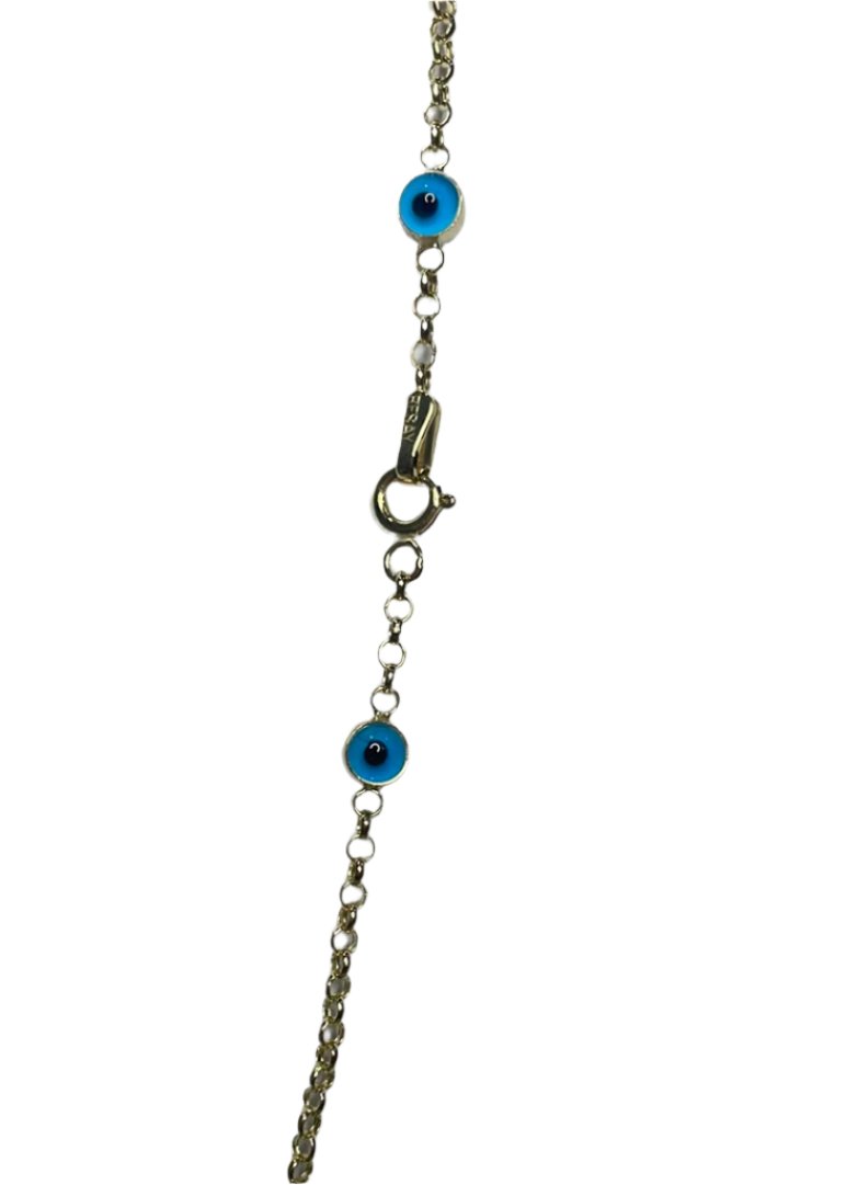 0089- 14K Solid Yellow Gold Station Evil Eye Necklace