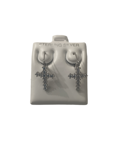 S687- Cz Stones Cross Dangling Earrings