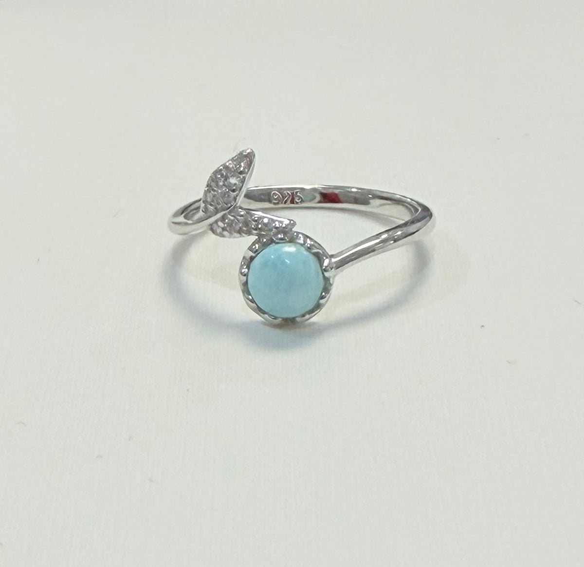 S890- NEW .925 Larimar Mermaid Adjustable Ring (W.G)