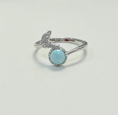 S890- NEW .925 Larimar Mermaid Adjustable Ring (W.G)