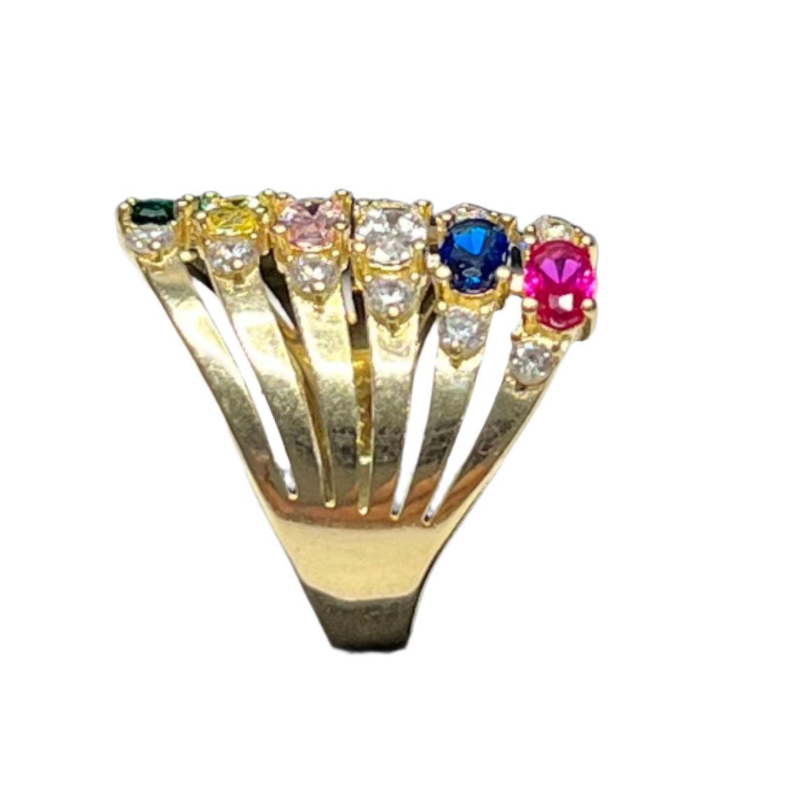 0013-  NEW 14K Yellow Gold Multi-Color Zirconia Stone (W.G)