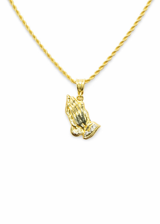 1103- NEW 10K Praying Hands Pendant W.G