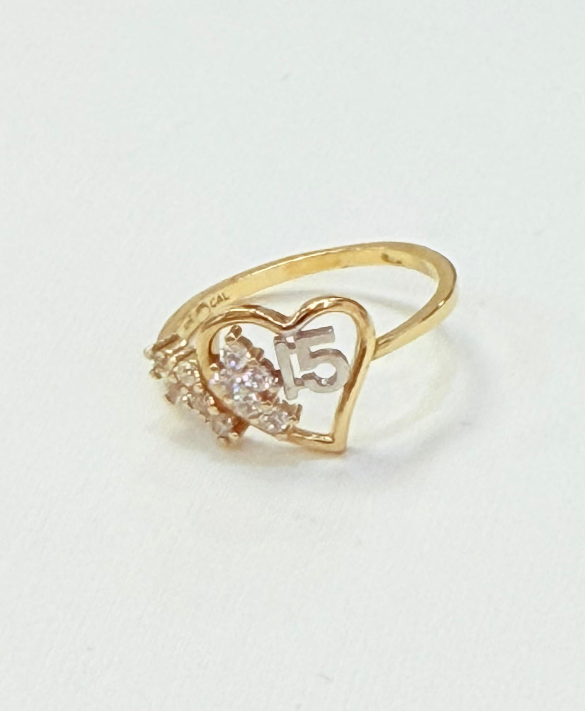 1486- NEW 10K Double Heart Quinceañera Ring W.G